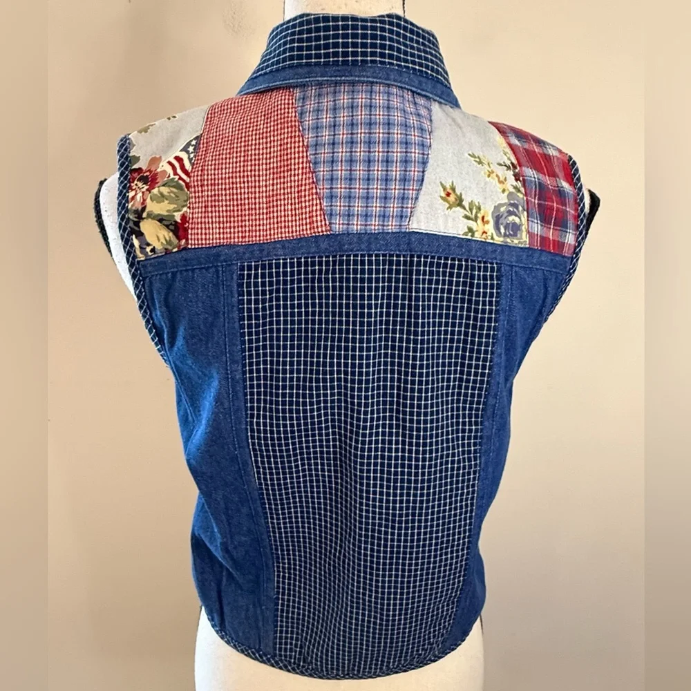 Koret vintage denim western vest patchwork floral button up SZ SP - Picture 4 of 12